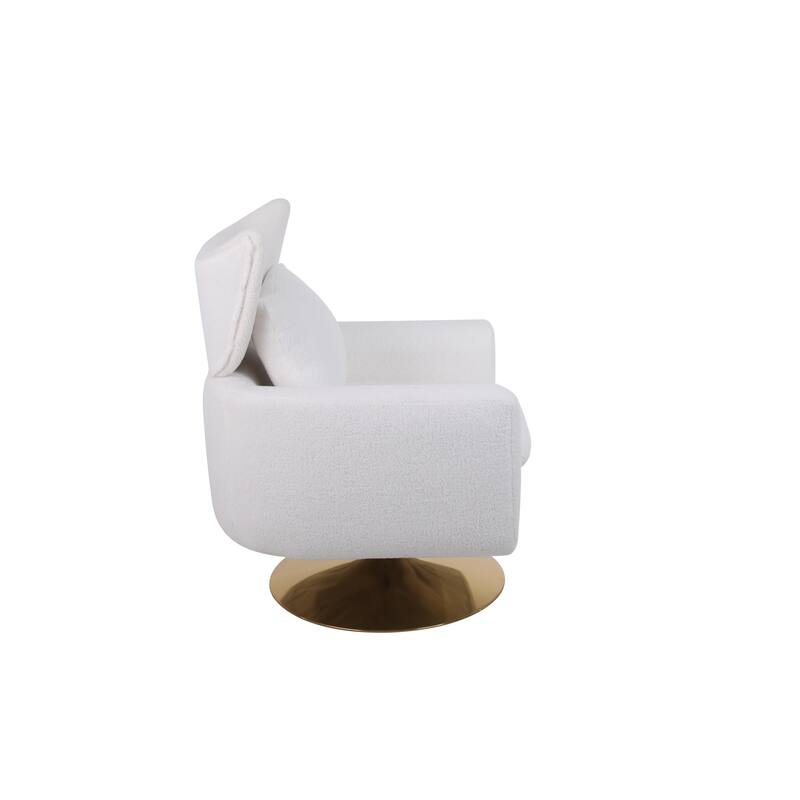 Swivel Accent Chair with Pillow Wide Upholstered & Gold Base, Modern Barrel Chair, 360-degree Swivel Sofa Chair for Living Room