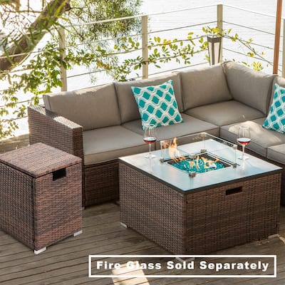 COSIEST Outdoor Propane Fire Pit Espresso Wicker Fire Table