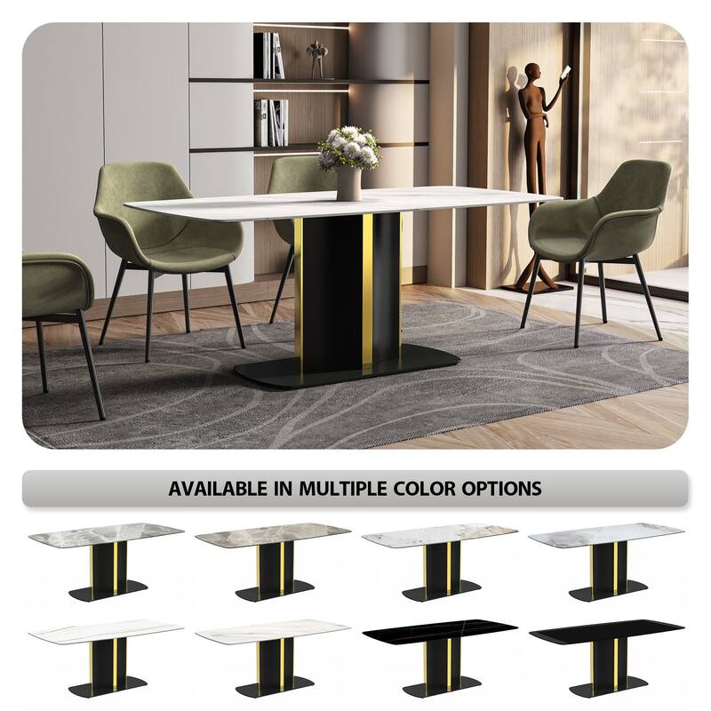 Sylva Dining Table Rectangular Tabletop in Gold Pedestal Base