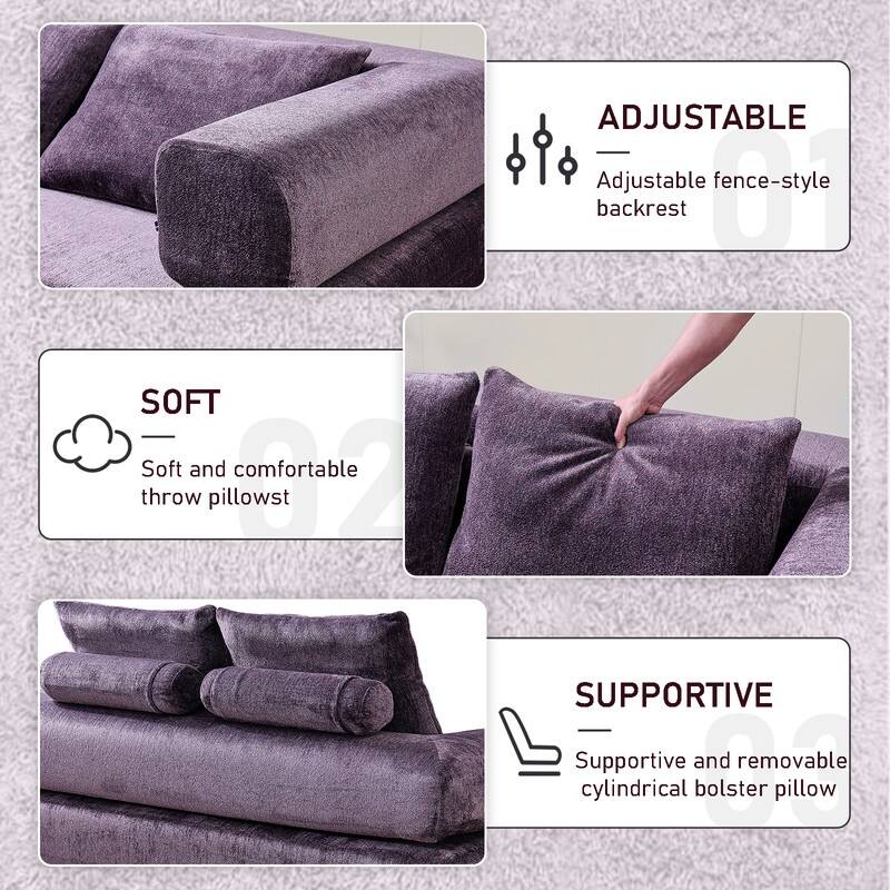 Modern Chenille Convertible Sofa Bed Queen Size Split Back Design