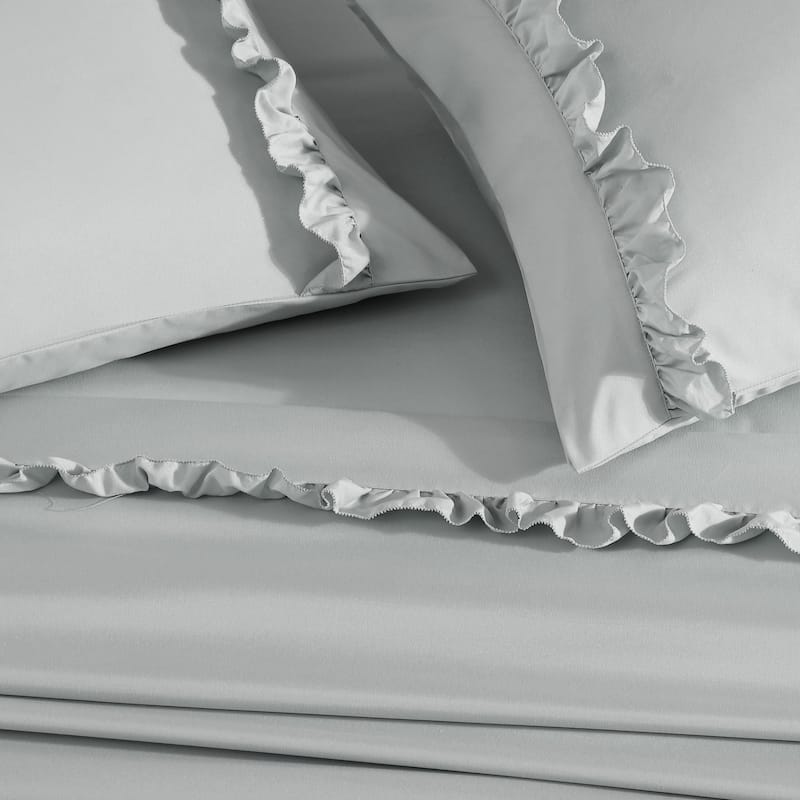 Home Essential Luxurious Silky Ruffle Hem Microfiber Bedding Sheet Set