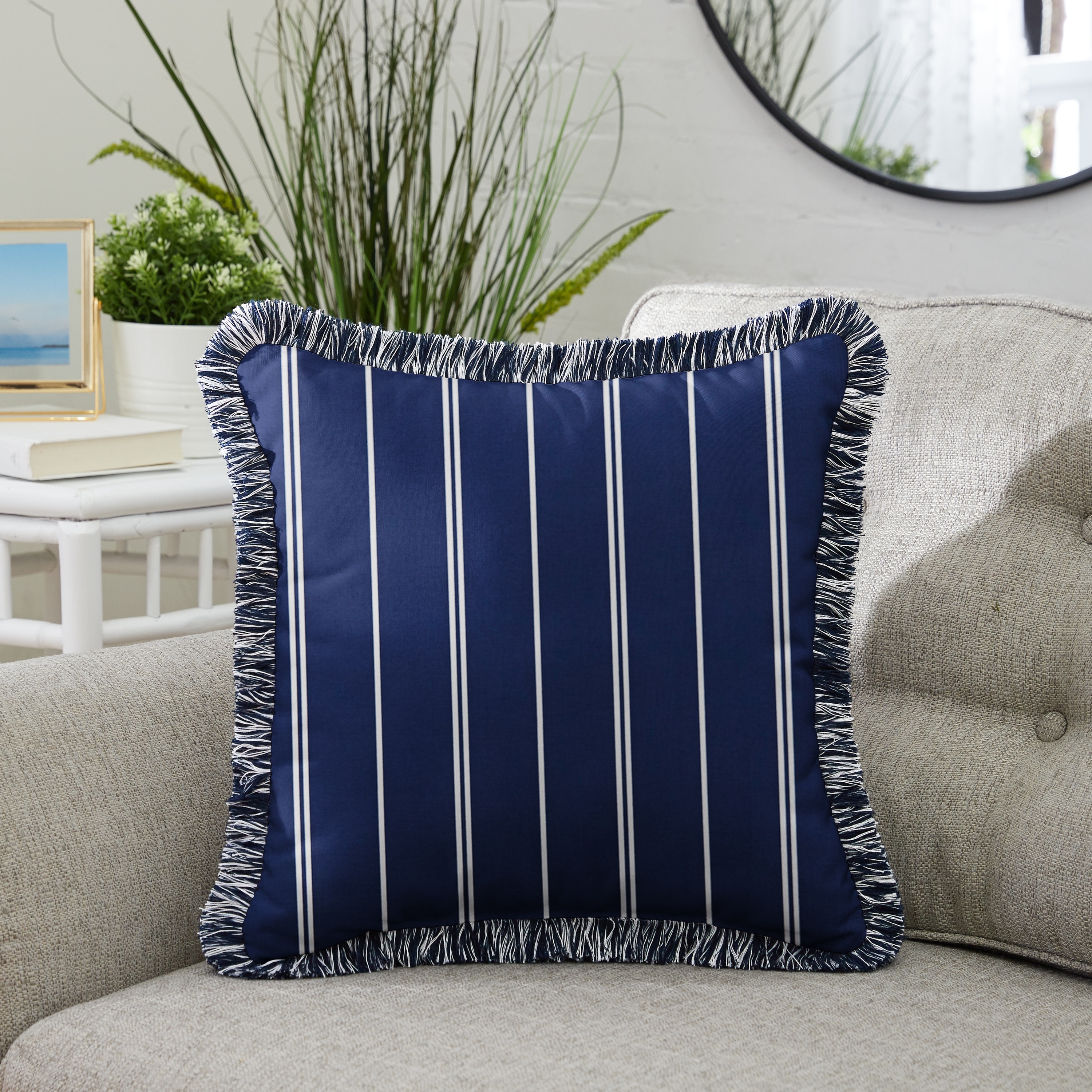 Navy and white striped pillows shop