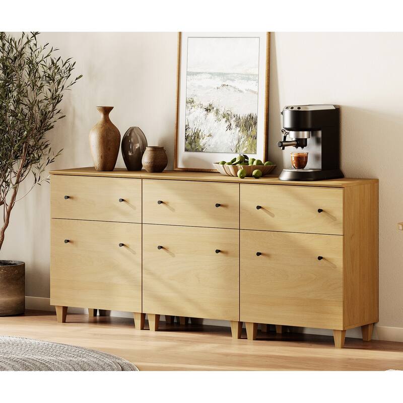 Sideboard Buffet Cabinet with Drawer and Door for Kitchen, Dining Room - 3 Pack - Oak