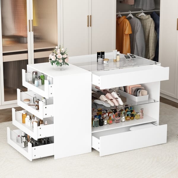 Glass-Drawer Buffet Island White Storage Unit for Any Room Closet - 47.2"x23.6"