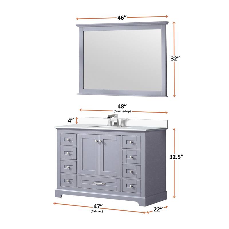 Dukes 48 in. W x 22 in. D White Single Bath Vanity, Cultured Marble Top, Faucet Set, and 46 in. Mirror