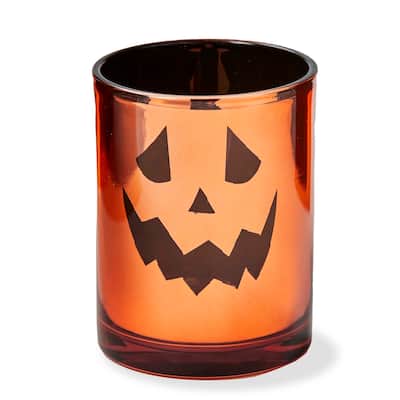 Halloween Jack O'Lantern Orange Mercury Glass Tealight Candle Holder, 3.0 x 3.0 x 3.5 inch
