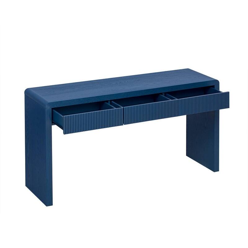 Rustic 52.9" Console Table with 3 Fluted Drawers and Solid Wood Veneer for Entryway Display and Storage