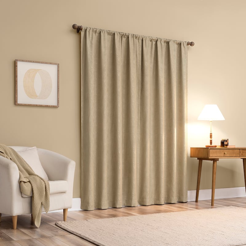 Sun Zero Bronte Floral Jacquard Total Blackout Rod Pocket 1-Piece Curtain Panel, Single Panel