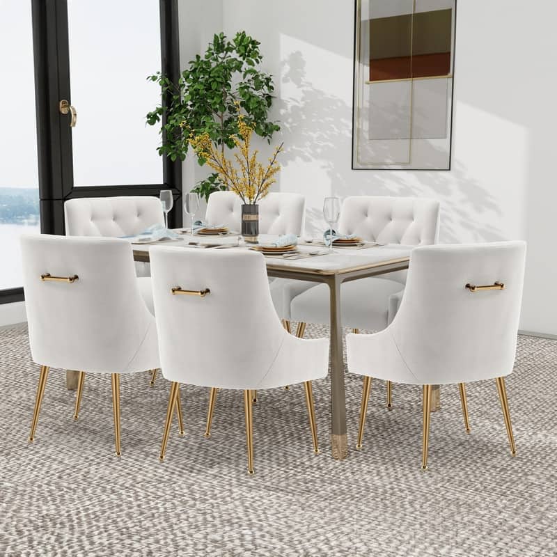 SEYNAR Modern Dining Chairs Set of 6, Velvet Accent Chair Tufted Back Armless Chair with Back Pull