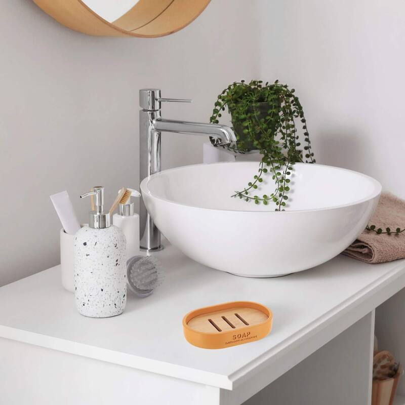 Chic Polyresin Soap Dish with Draining Bamboo Insert - 5 L x 3.4 W x 1 H