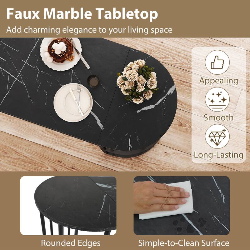 Gymax 60'' Long Bar Table Narrow Pub Table w/Faux Marble Tabletop &