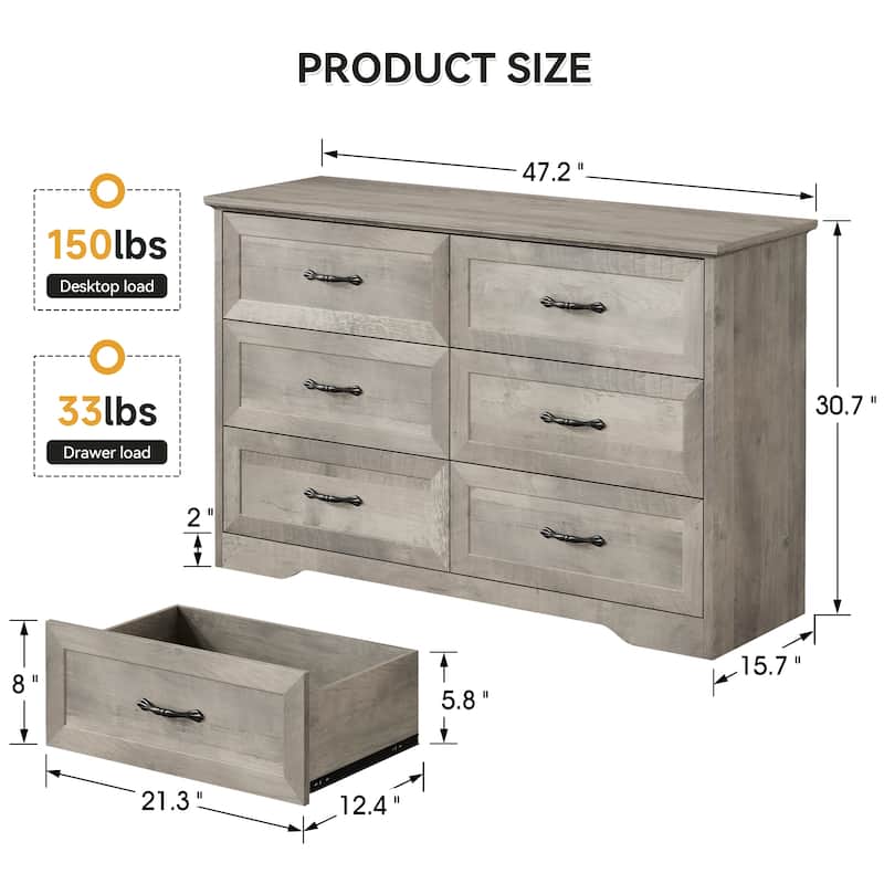 Double Dresser for Bedroom Wood Chest of Drawers