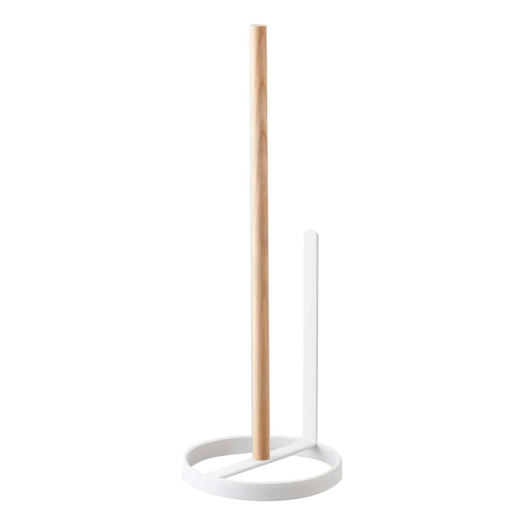 Yamazaki Home Toilet Paper Stocker, Steel and Wood, Holds 3 toilet paper rolls - White - L 5.12 x W 5.12 x H 14.76 inches