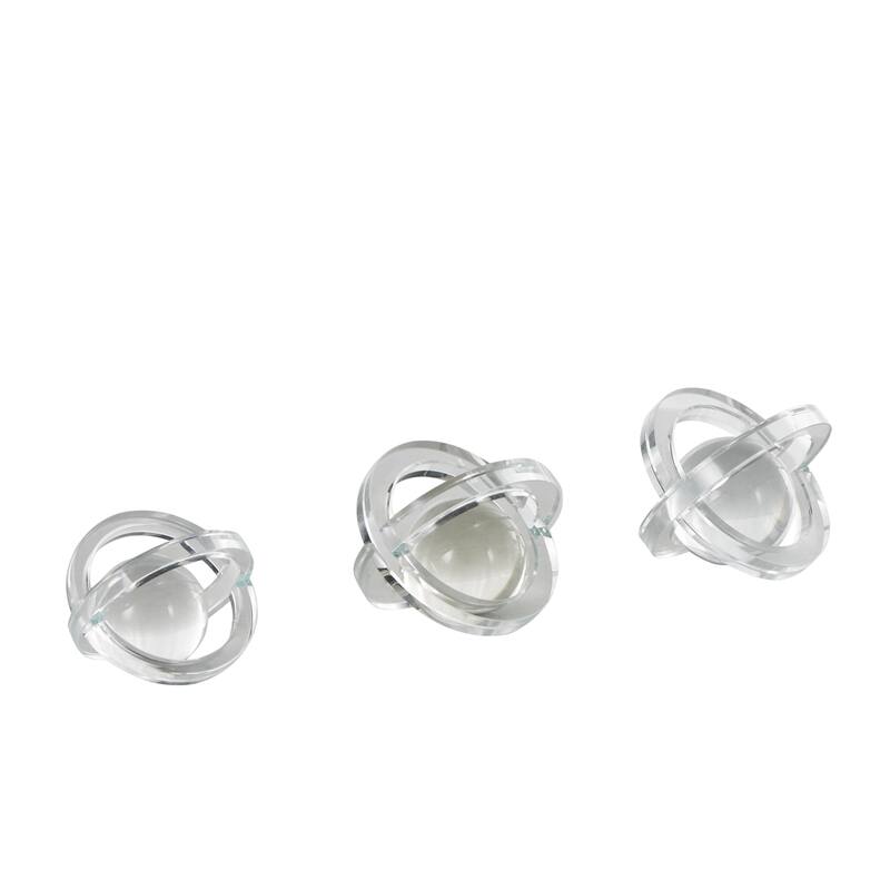 Glass Geometric Orb Decorative Sculpture with Overlapping Rings and Ball Center - Set of 3 Clear - Roche River Decor