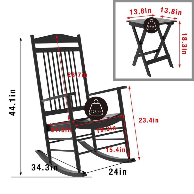 VEIKOUS 3-Piece Outdoor Rocking Chair Set with Folding Table for Patio and Porch