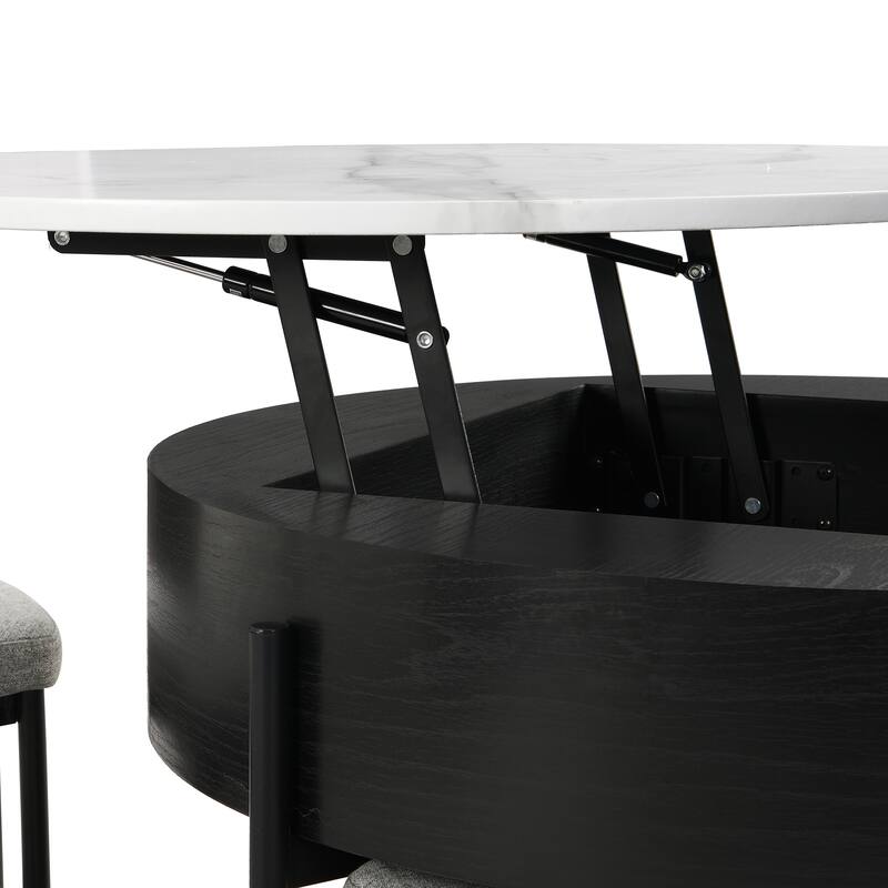 Modern Round Lift-Top Coffee Table with Hidden Storage & 3 Ottomans by Harper&Bright Designs