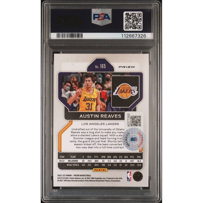 Austin Reaves 2021 Panini Prizm Ice Signed Rookie Card #165 Auto PSA 10 12667326 - 8' x 11'