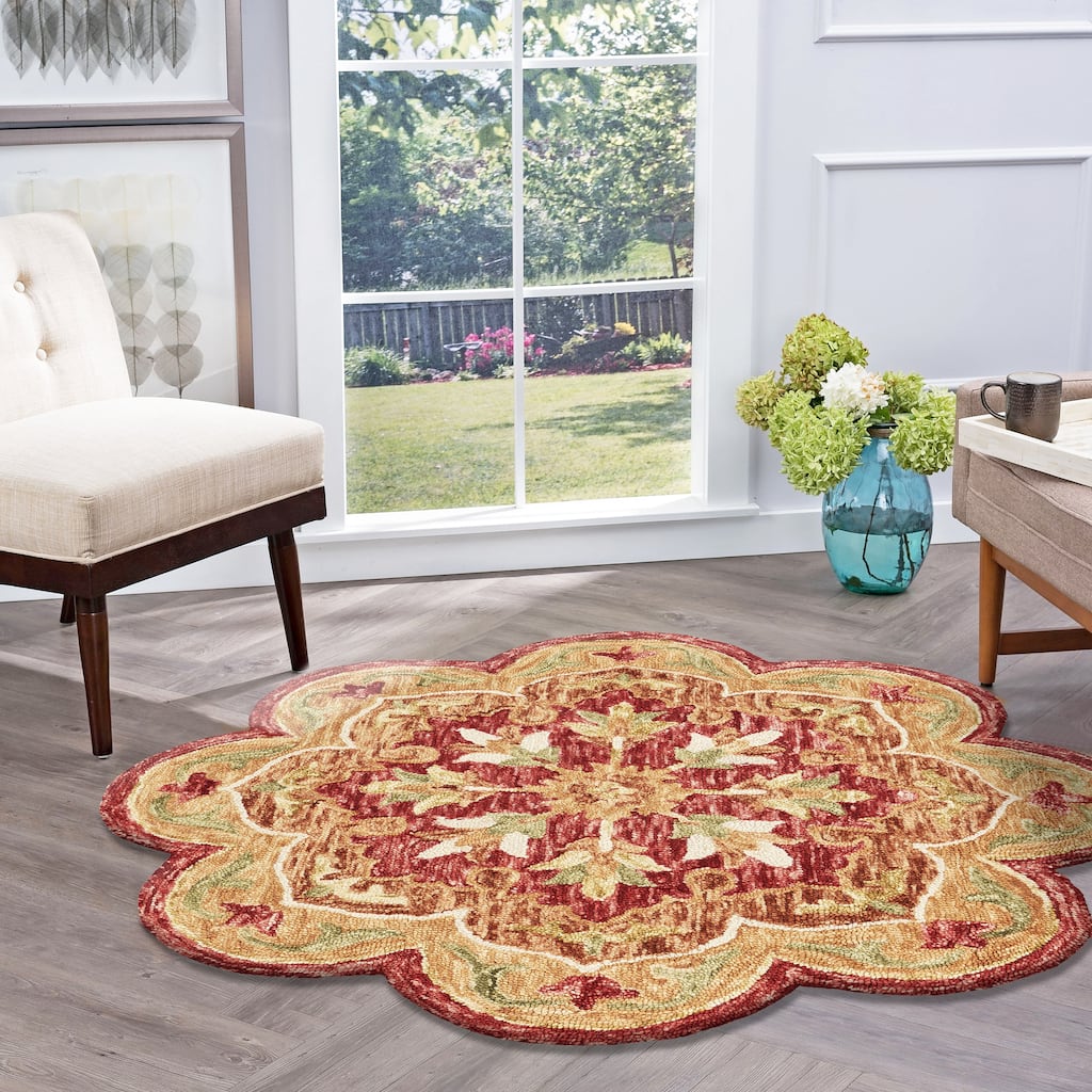 Suino Traditional Red Floral Hand-Tufted Wool Indoor Round Area Rug by Sevita