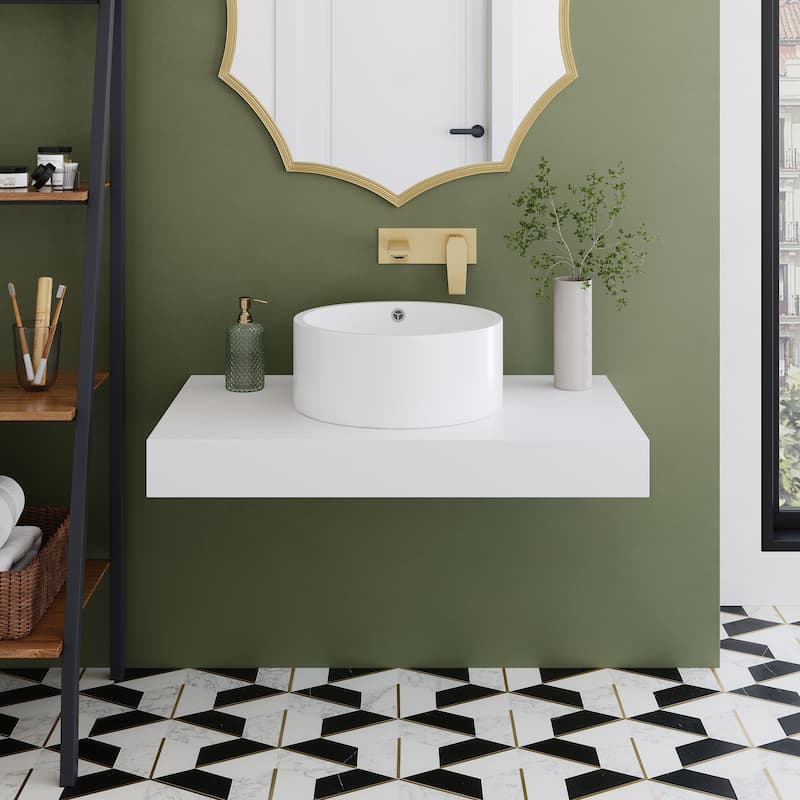 Monaco 36" Floating Bathroom Shelf In Glossy White (Sm-Vs252) - 35.125" x 21.8125" x 3.1875"
