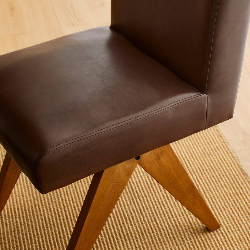 Glitzhome Set of 4 Faux Leather Upholstered Side Dining Chairs with V-shaped Wood Legs