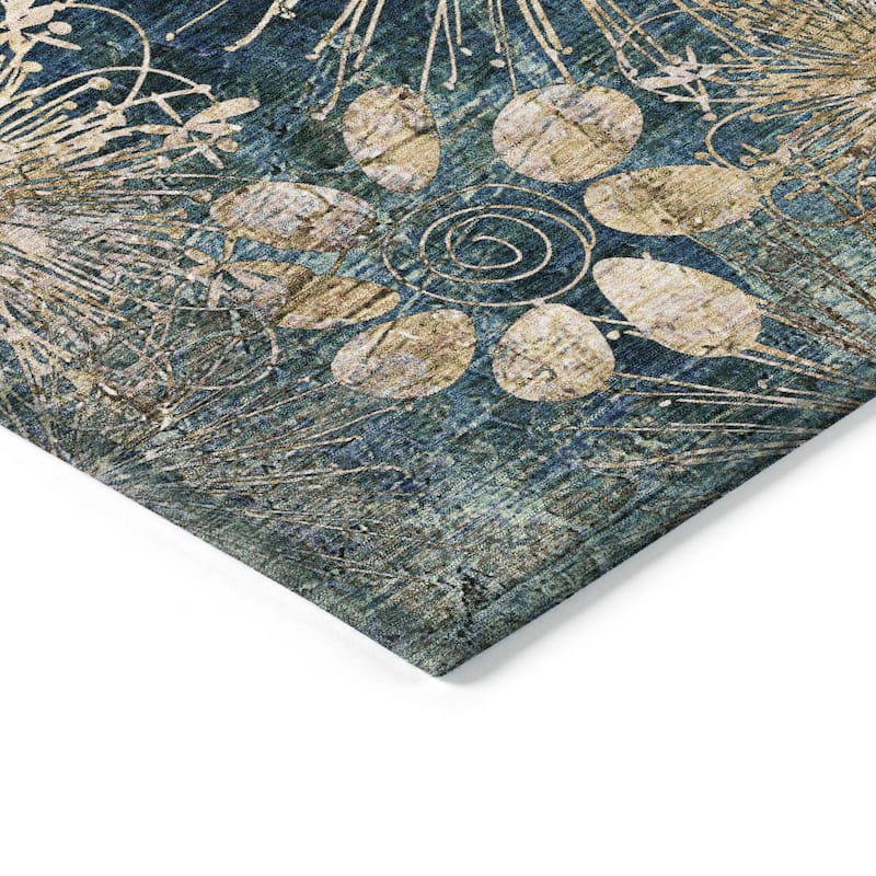 Machine Washable Indoor/ Outdoor Floral Geo Chantille Rug
