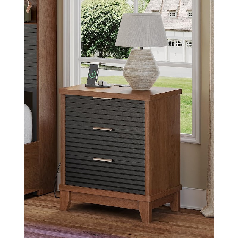 Night Stand Charging Station Drawers LED Nightstands Beside Table