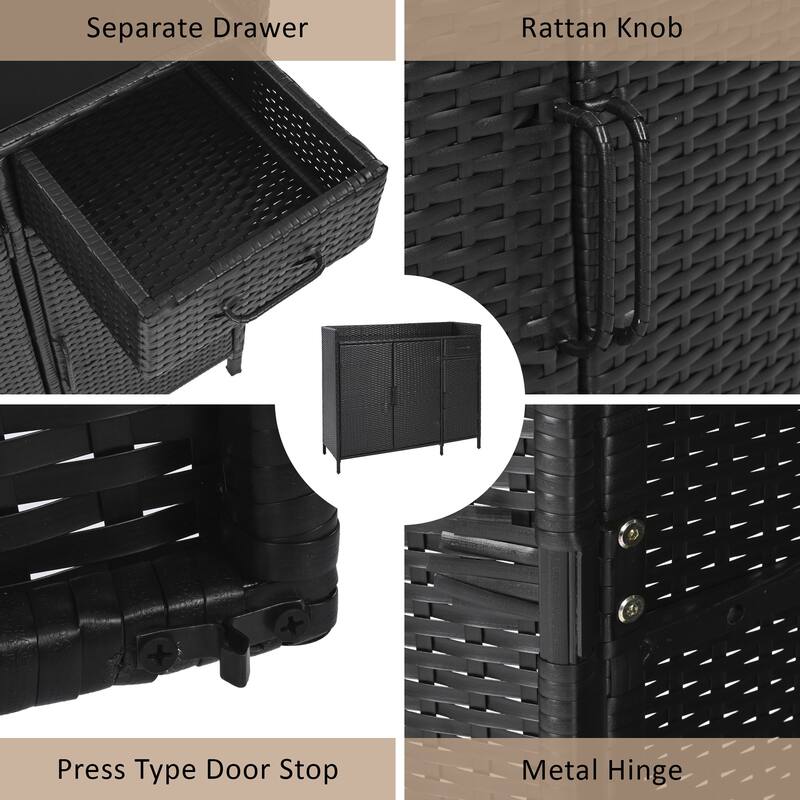 Wicker Storage Cabinet Outdoor Kitchen Iskand Rattan Bar Table Barbecue Cabinet