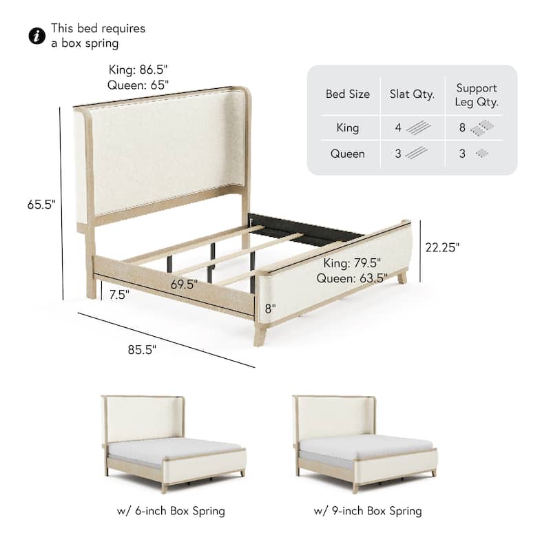 Furniture of America Kian Natural Oak Solid Wood Panel Bed with High Wingback Headboard