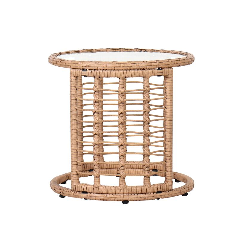Patio Round End Table 18-Inch Wicker Accent Table with Glass Top