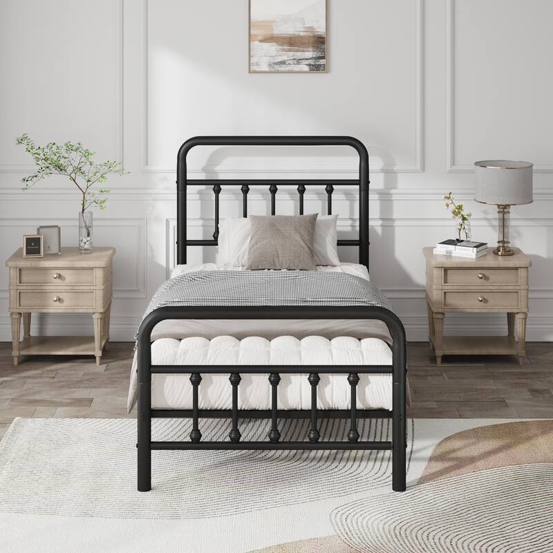 Metal Bed Frame, Twin Size Bed Frame with Headboard,Structurally Stable, Under Bed Storage, No Box Spring Needed