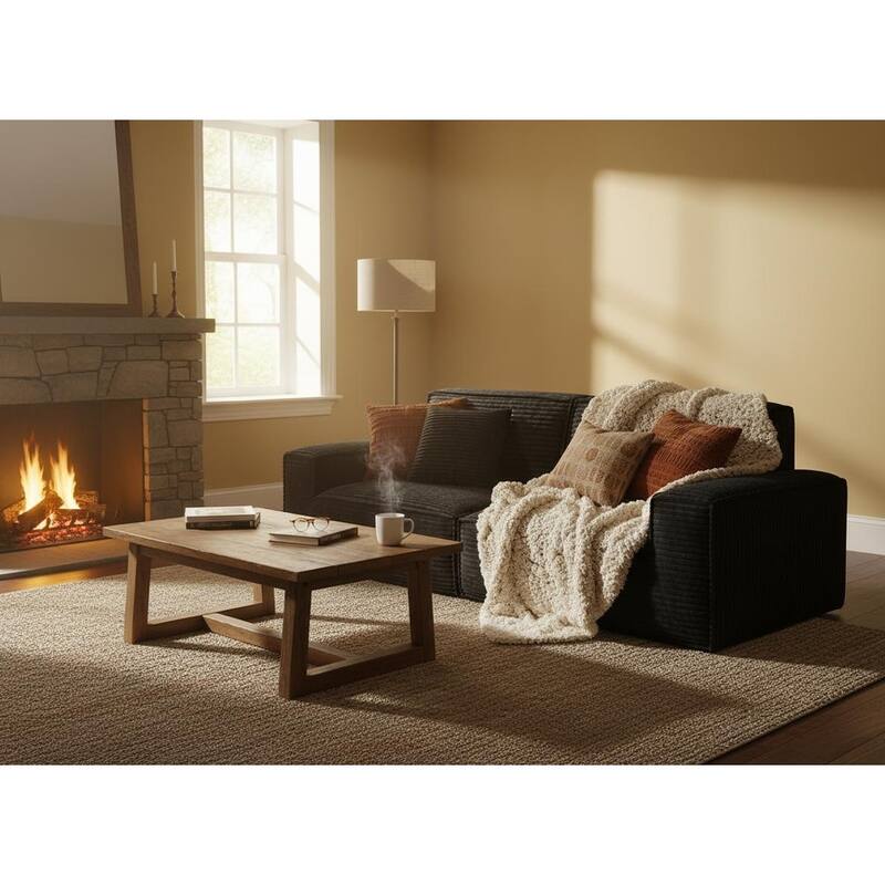 Anmytek Plush Modern Large Striped Fabric Vacuum Compressed Full Sponge High Rebound No-Assembly Sofa