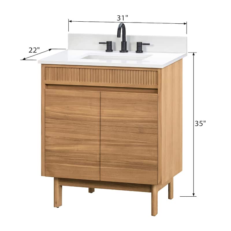 Avanity Kayla Bathroom Vanity in Natural Teak with White Engineered Stone Top