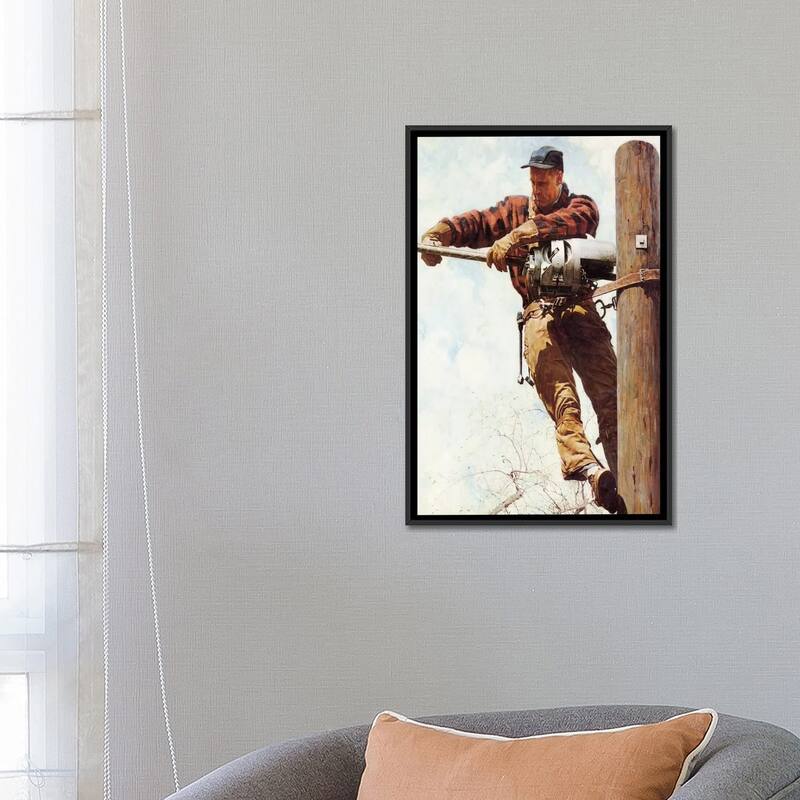 iCanvas "The Lineman" by Norman Rockwell Framed Canvas Print