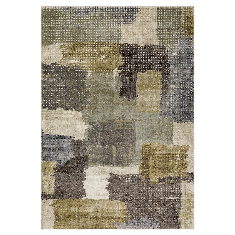 ROW Gemma Modern Layerd Block Green/Brown Area Rug