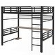 preview thumbnail 16 of 14, Black Full Size Metal Loft Bed Frame with Storage Shelf and LED Light, Iron Mesh