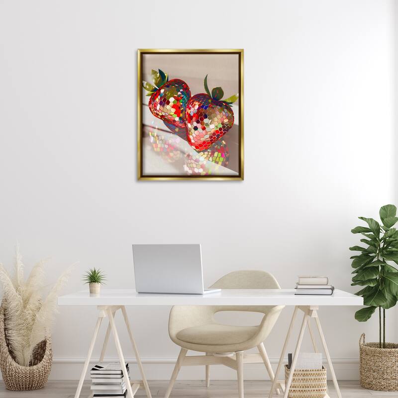Stupell Reflecting Disco Strawberries Framed Floater Canvas Wall Art Design By Arlington Prints