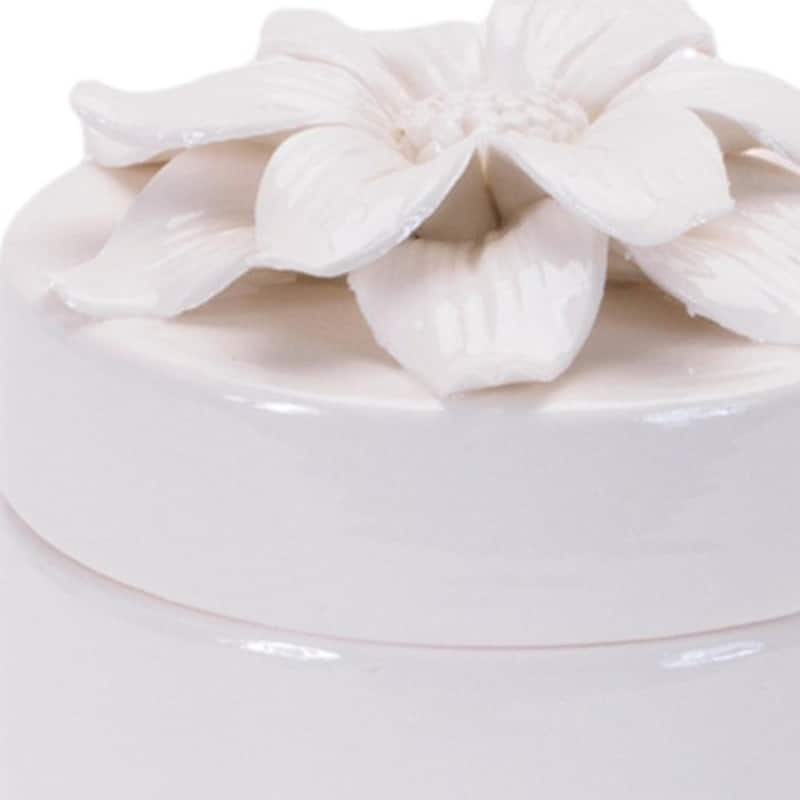 HomeRoots Set of Three White Ceramic Flowers Decorative Keepsake Boxes - 4 in. x 4.5 in. x 4 in.