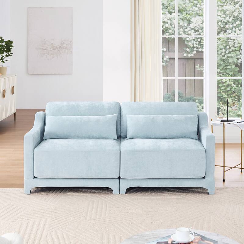 Modern Chenille 4-Seater Sofa with 2 Ottoman, Lumbar Cushions, Ergonomic Backrest, High-Resilience Spongeand Tufted Armrests