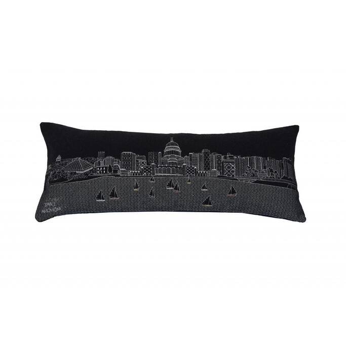 35" Black Madison Nighttime Skyline Lumbar Decorative Pillow