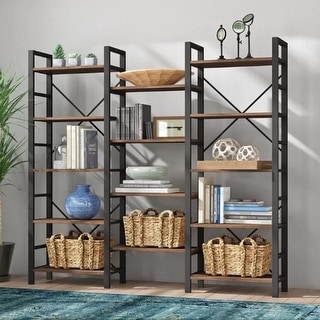 Triple Wide Industrial 5-Shelf Bookcase, Large Open Etagere Bookshelf ...