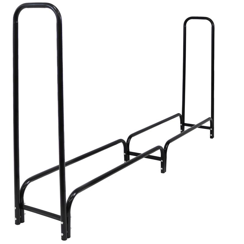 Sunnydaze Black Outdoor Waterproof Firewood Log Rack and Cover - 8-Foot