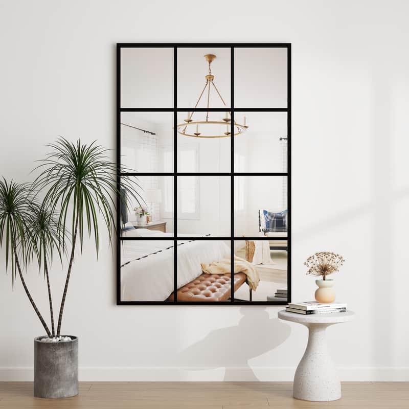 Black Window Pane Wall Mirror Rectangular Accent Mirror - 47.25"×31.5" - 47.25"×31.5" - Antique Black
