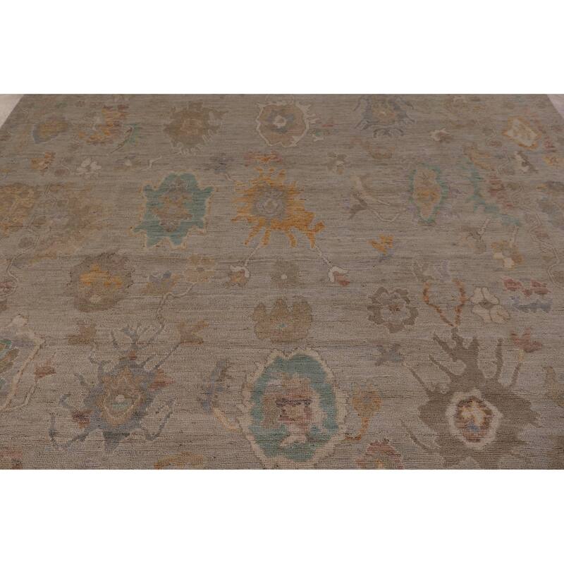 Vegetable Dye Beige Oushak Turkish Rug Hand-Knotted Wool Carpet - 8'1" x 9'8"