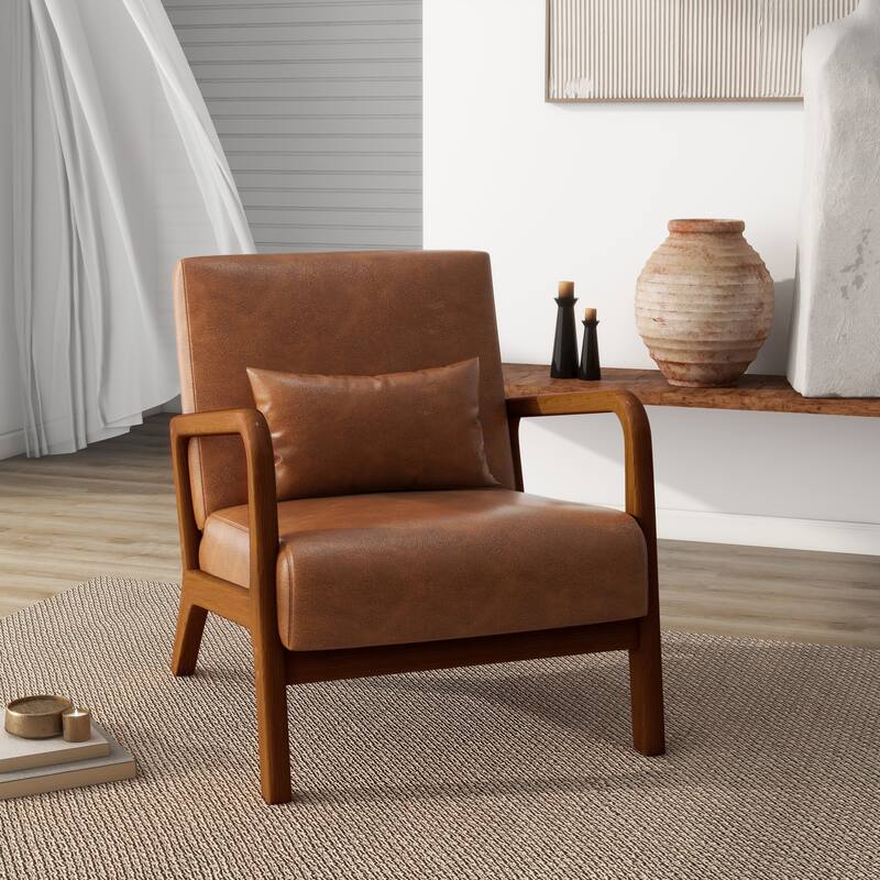Modern Upholstered Accent Chairs for Living Room - Dark Wood - Light Brown&PU