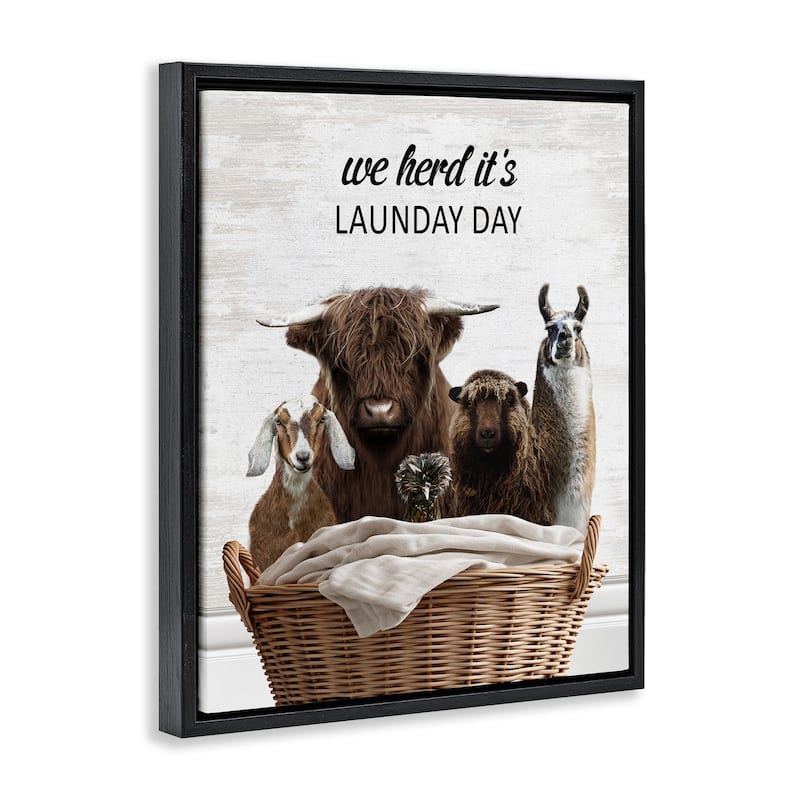 Stupell Herd It's Laundry Day Animals Framed Floater Canvas Wall Art Design By Lettered and Lined