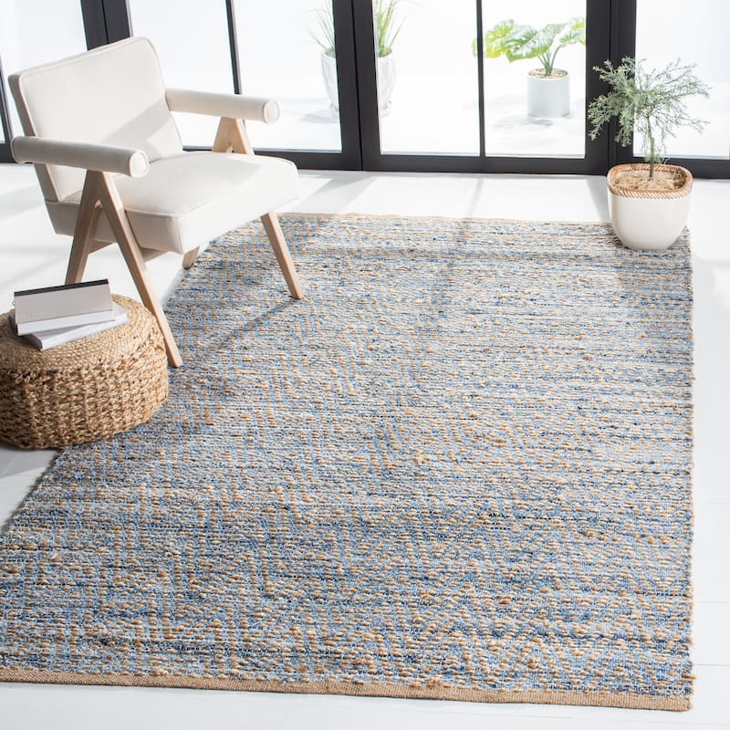 SAFAVIEH Handmade Cape Cod Cirina Coastal Jute Rug - 4' Square - Natural/Blue