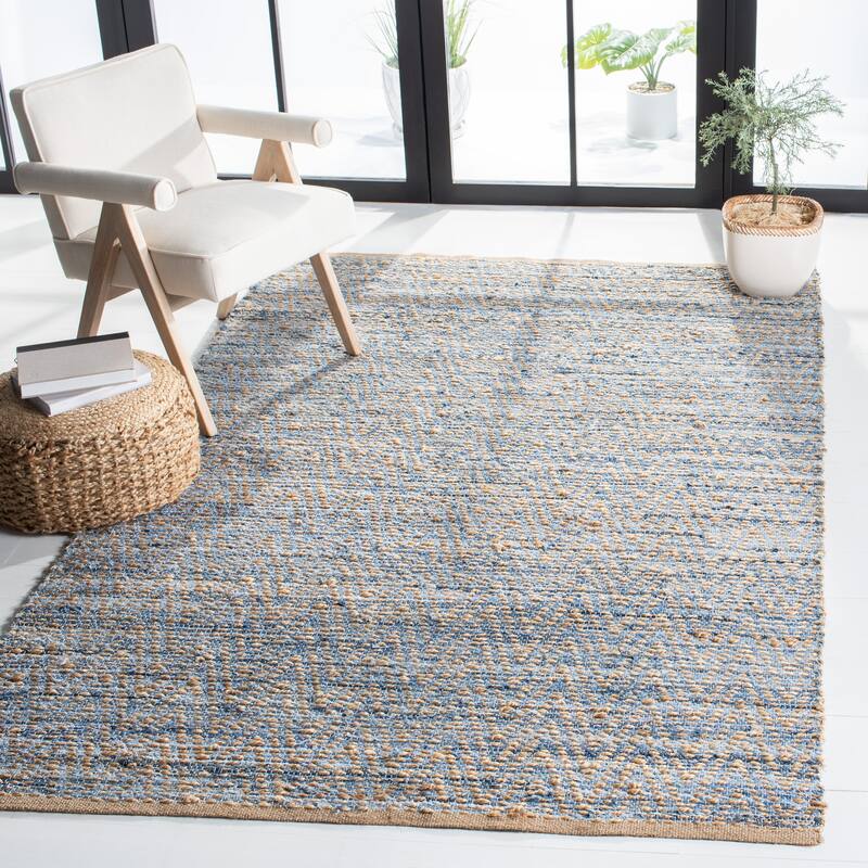 SAFAVIEH Handmade Cape Cod Rebekah Coastal Jute Rug - 4' x 4' Square - Natural/Blue