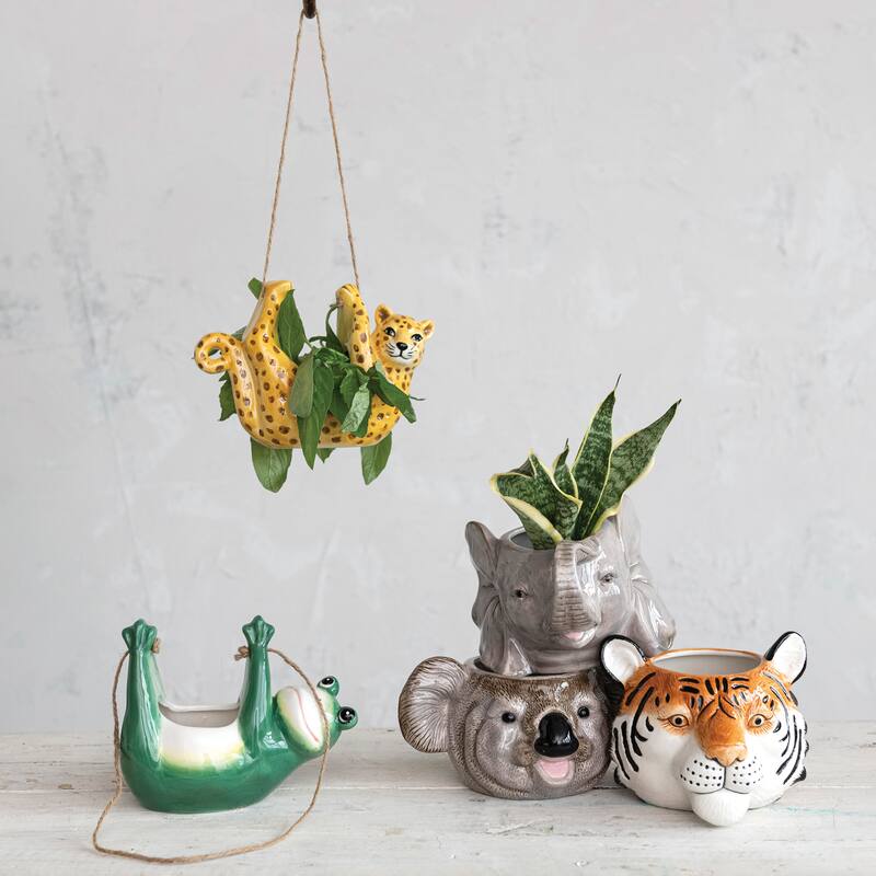Ceramic Elephant Head Planter - 6.6"L x 6.6"W x 4.8"H
