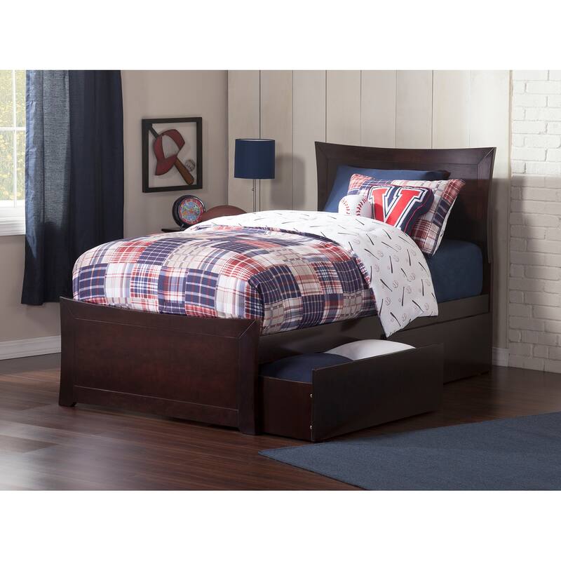 Full Platform Bed with Storage Drawers - Neo-Classical Design, Walnut Finish, Modern Bed Frame