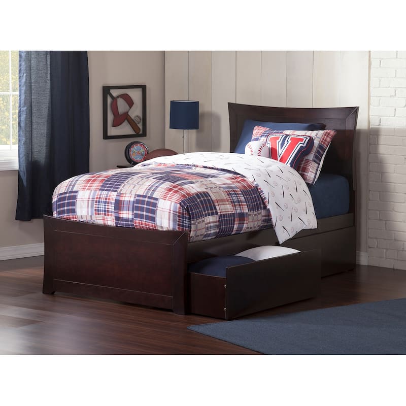Twin Platform Bed with Footboard & Drawers - Espresso Finish, Modern Storage Bed